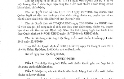 Quyết định V/v thành lập Mạng lưới kiểm soát nhiễm khuẩn